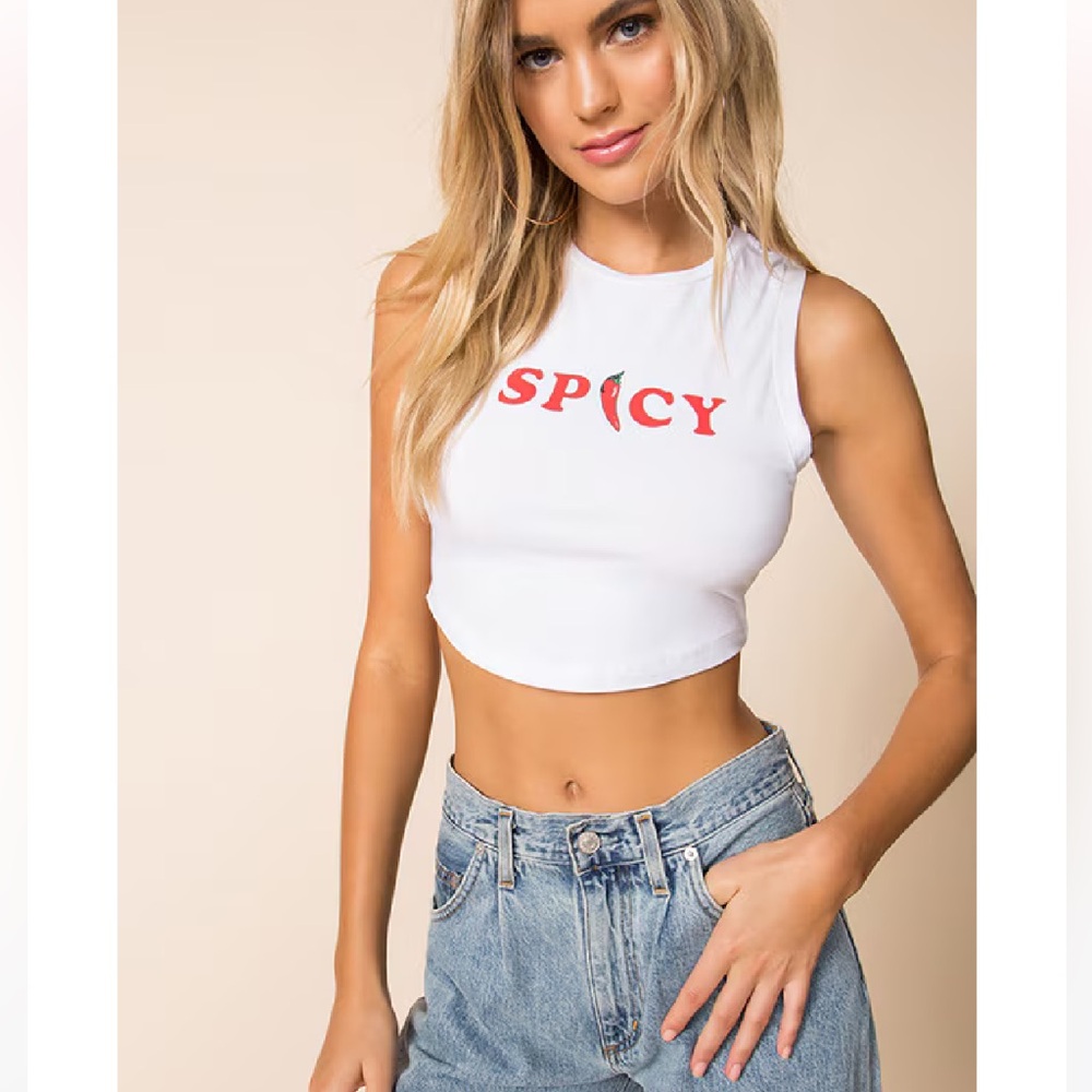 White Graphic Crop Top